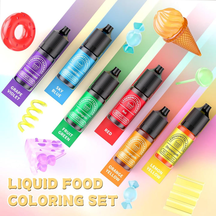 Lebensmittelfarbe 6 Farben X12Ml, Hochkonzentriert Lebensmittelfarbe Flüssig Zum Backen, Lebensmittel Farben Food Coloring Set Für Fondant, Christmas Kuchen, Macarons,Donuts,Kekse (Regenbogen)