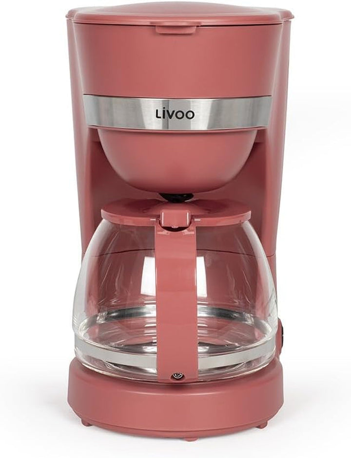 Livoo - Cafetieră electrică DOD200N - 12 cești, capacitate 1,25 L, 750 W, filtru reutilizabil, funcție de menținere la cald, Chilli Red