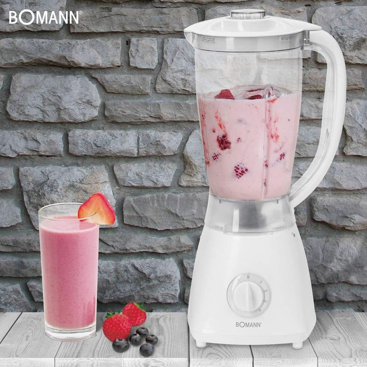 Bomann 378 CB Universalmixer Zum Pürieren, Schlagen, Zerkleinern, Shaken Und Mixen, Ice Crush-Funktion, Kraftvoller 500 Watt-Motor, Abnehmbarer Mixbehälter Mit 1.5 Liter, Edelstahlmesser, Weiß, UM 378 CB