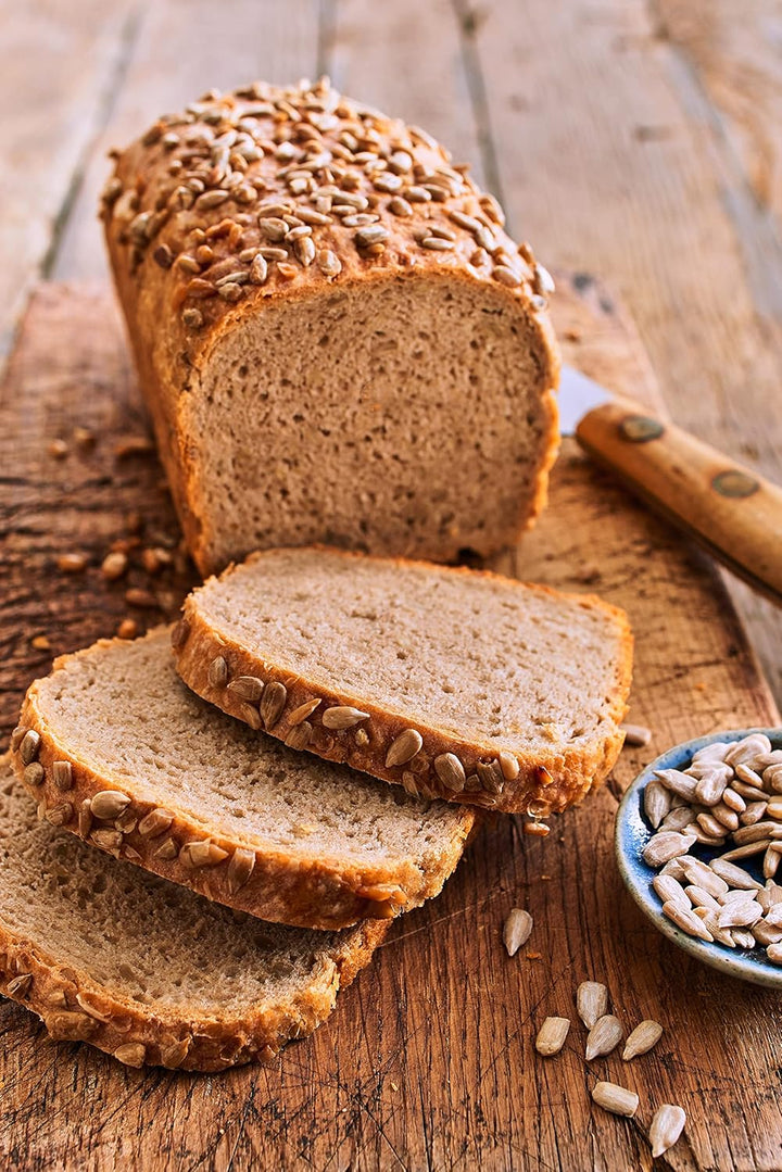 RUF Sonnenblumen Brot, Nur Wasser Hinzufügen, Brotbackmischung Mit Sonnenblumenkernen, Brotteigmischung Mit Roggen-Sauerteig Und Hefe Für Sonnenblumenkernbrot, 1 X 410G