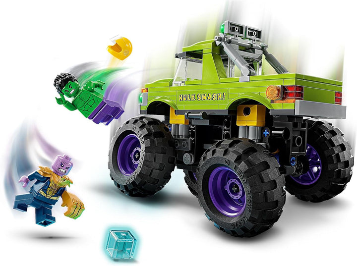 LEGO Ç€ Marvel Hulk Truck Vs. Thanos - Jucărie de construit supereroi - Vehicul Avengers și minifigurine - Camion monstru pentru mega distracție - Cadou pentru băieți și fete de la 7 ani - 76312