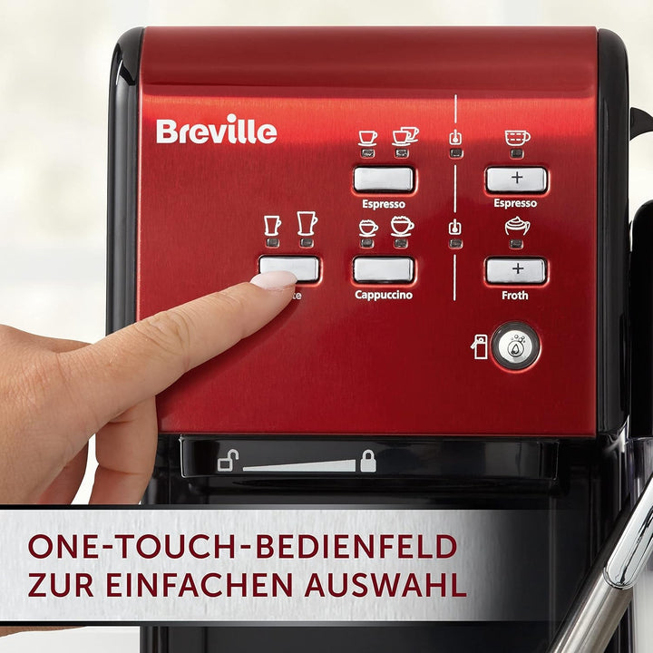 Breville Prima Latte II Espresso | Mașină Latte și Cappuccino | Pompă profesională de 15 bari și spumant pentru lapte | Roșu [VCF109X]