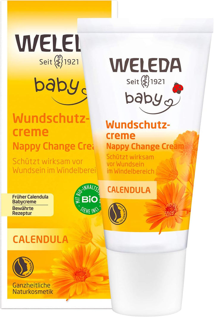 WELEDA Organic Baby Calendula Wound Protection Cream 75ml - Cosmetice naturale unguent pentru răni / cremă pentru bebeluși pentru protecția pielii sensibile a bebelușului în zona scutecelor. Ajută la roșeață, piele iritată și durere
