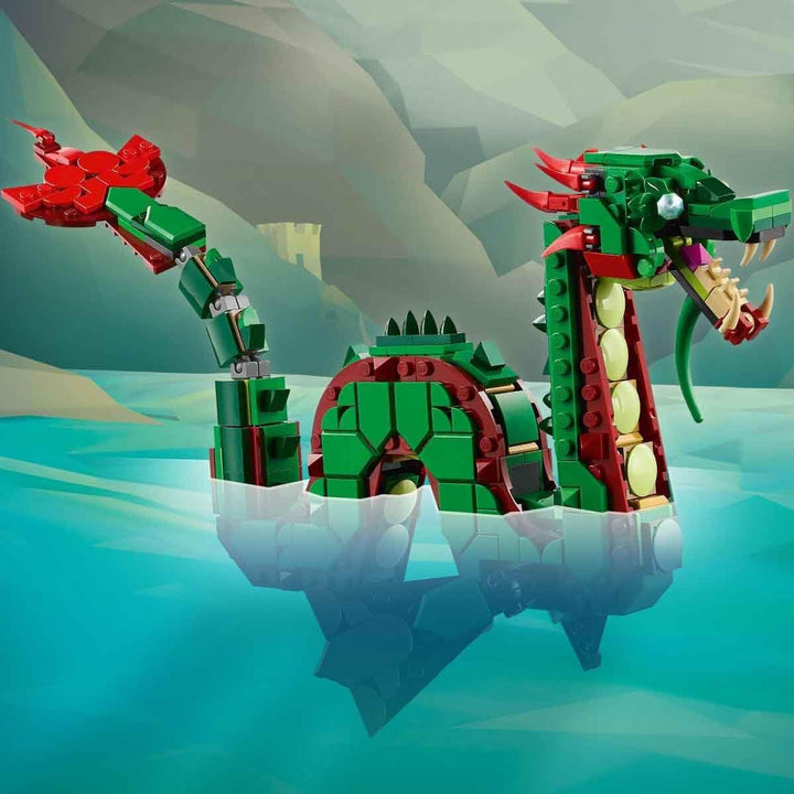 LEGO Creator 3In1 Green Dragon - Jucărie - Convertibil în șarpe de mare sau Phoenix - Jucărie de construit cu animale pentru copii - Cadou pentru băieți și fete de la 9 ani 31161