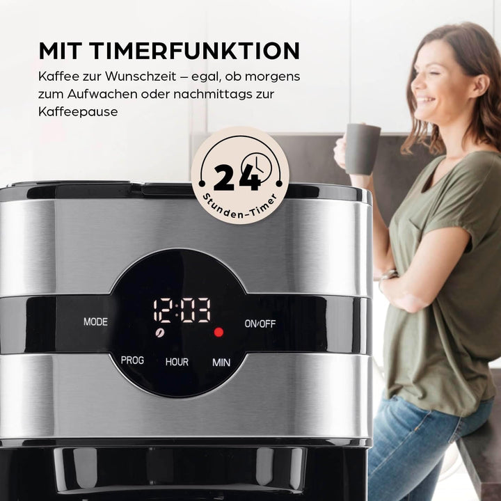 Espressor cu filtru Barista cu termos | Temporizator 24h și filtru permanent | Pentru 8 cești de cafea | Espressor pentru cafea măcinată [Oțel inoxidabil]