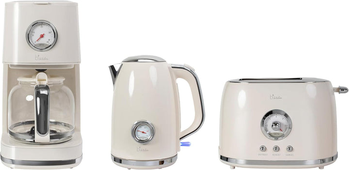 Cafetieră Retro Style Nostalgia 150, alb crem, 900 wați, 1,5 litri, 4-12 cești, cadran pentru menținerea timpului de încălzire, recipient pentru filtru detașabil, funcție de menținere a căldurii, oprire automată