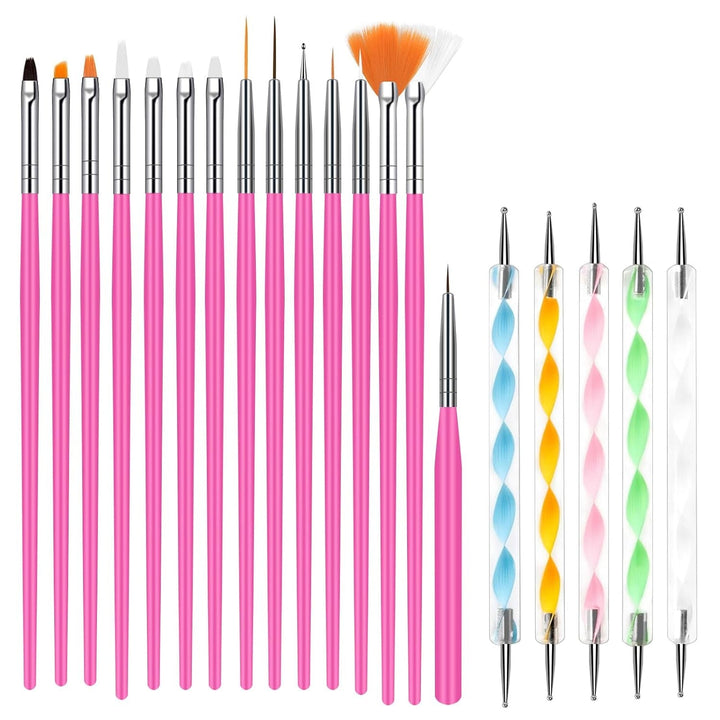 URAQT 20 Stück Nagel Pinsel Set, Nageldesign-Stifte Brush, Acryl Nagel Kunst Pinsel, Nagelbürste Professionell Malerei Pen Für Gelnägel Uv-Gel Nageldesign Nail Art