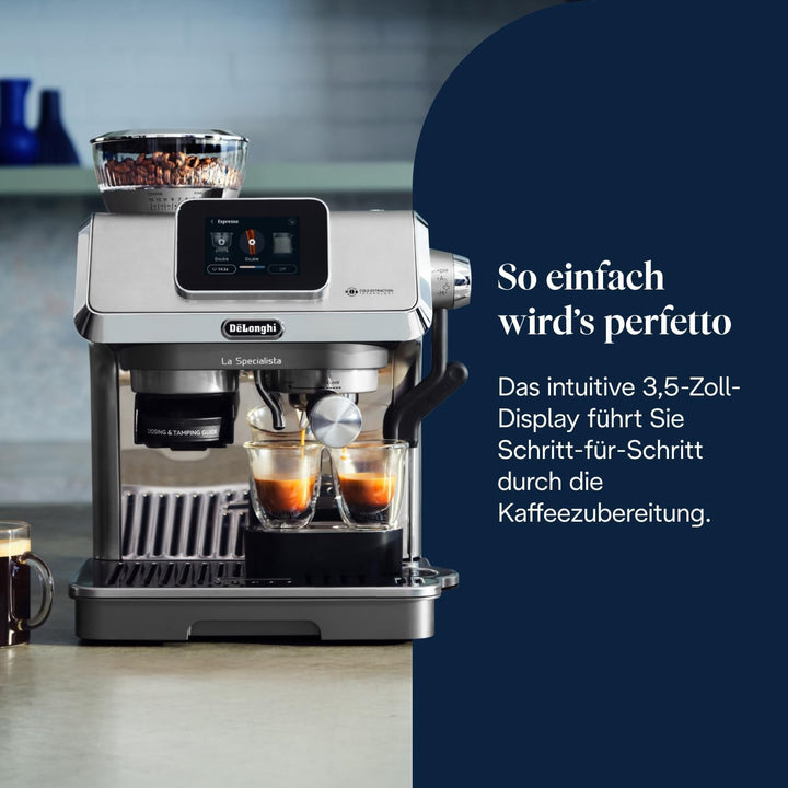 Espressor portafiltru De'Longhi La Specialista Touch EC9455.M, espressor cu râșniță integrată, ghid barista, 15 bar, funcție cold brew, spumare automată a laptelui, ecran tactil, metal