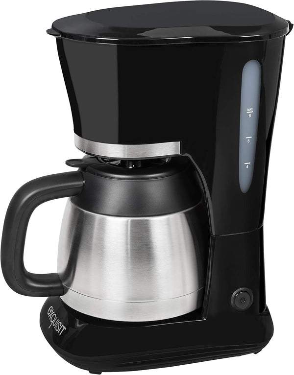 Exquisit KA 6501 Sw | Cafetiera | 800 Watt | Cafetiera cu filtru | Ulcior termos | Dop de picurare | Cafetieră din oțel inoxidabil | Negru