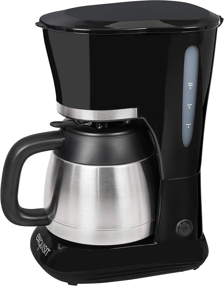 Exquisit KA 6501 Sw | Cafetiera | 800 Watt | Cafetiera cu filtru | Ulcior termos | Dop de picurare | Cafetieră din oțel inoxidabil | Negru