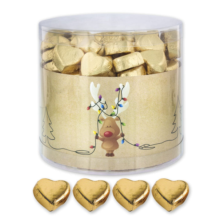 Günthart 150 Stück Gold Schokoladen Herzen Mit Nougatfüllung Rentier | Nougatcreme Rudolf | Schokoladenherzen Gold | Give Away | Goldene Herzen Aus Schokolade | Weihnachten (1,2 Kg)