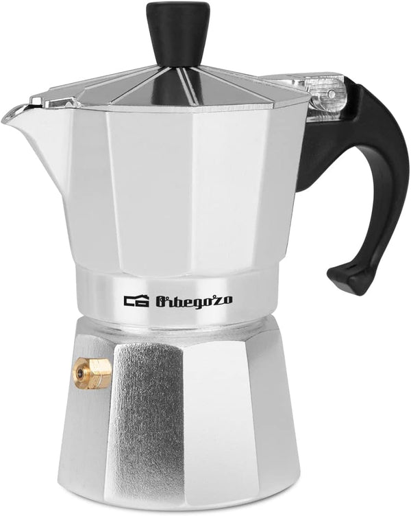 Orbegozo KF 200 - filtru de cafea italian fabricat din aluminiu, capacitate: 2 cești, mâner ergonomic, supapă de siguranță, filtru detașabil