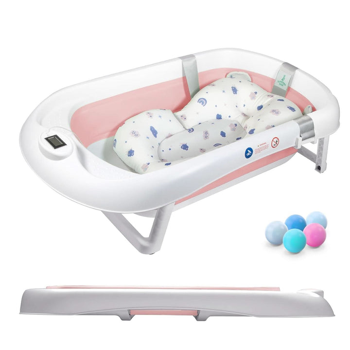 Faltbare Babybadewanne Mit Badekissen Und Integriertem Thermometer - Kinderbadewanne Mit Kostenlosem Badewannenhalter - Ideal Als Geburtsgeschenk Für Mädchen Oder Jungen - Von Geburt an Baby-Badewanne