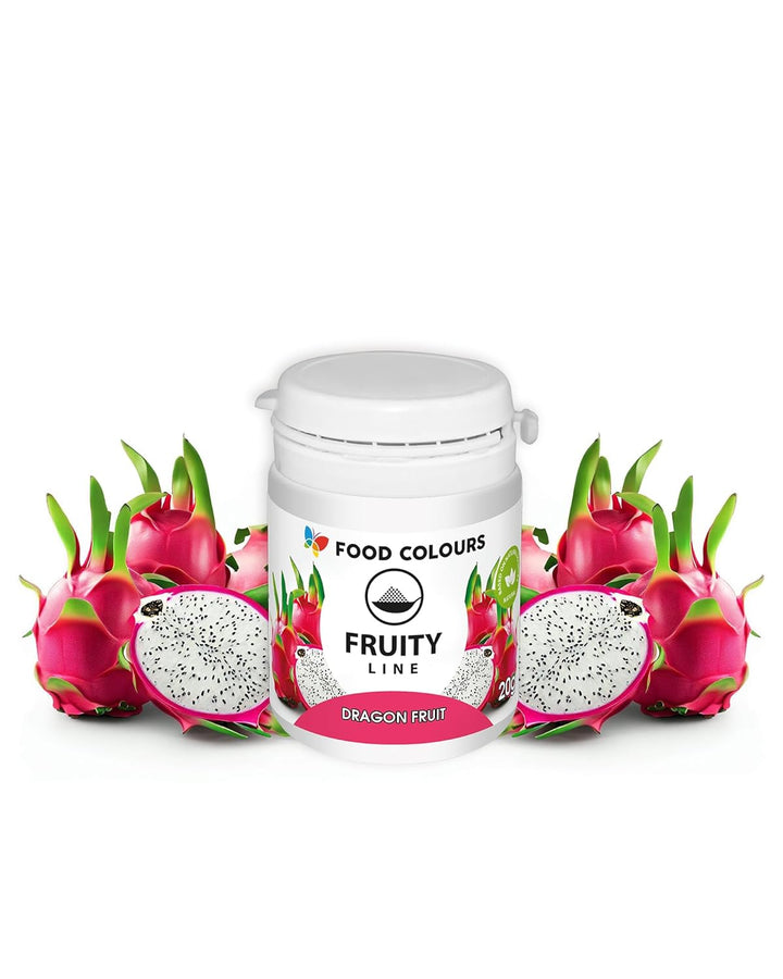 Natürliches Farbstoffpulver Fruity Line DRAGON FRUIT 20G Natürliches Färbepulver Für Cremes, Zuckerguss, Biskuitteig Lebensmittelfarbstoff in Pulverform Für Getränke, Gelees