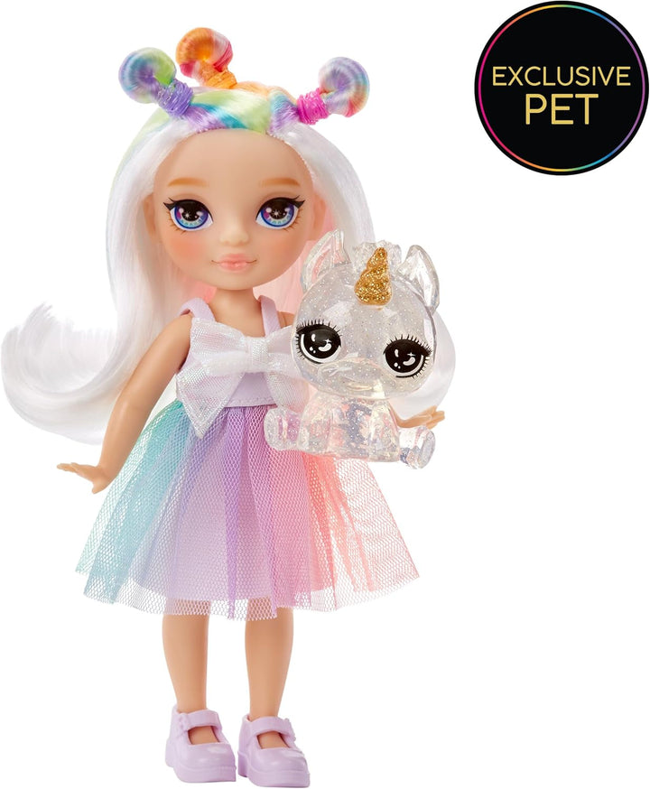 Rainbow High Littles - Opal Raine - păpușă mică, mobilă - păpușă mare de 14 cm în culorile curcubeului cu geantă și unicorn magic - pentru copii și colecționari