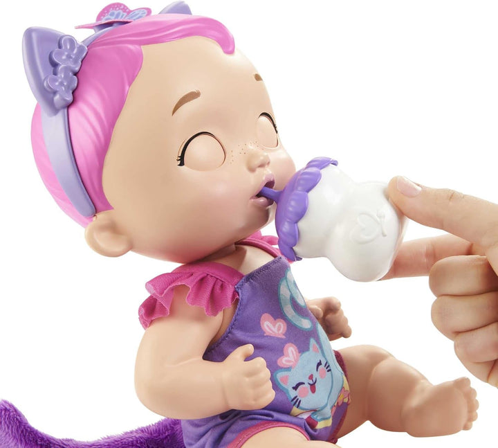 My Garden Baby HHP28 - Păpușă pisică (păr albastru) cu urechi de pisică și mai mult de 20 de zgomote, incl. 5 accesorii, jucărie interactivă pentru copii de la 3 ani în sus