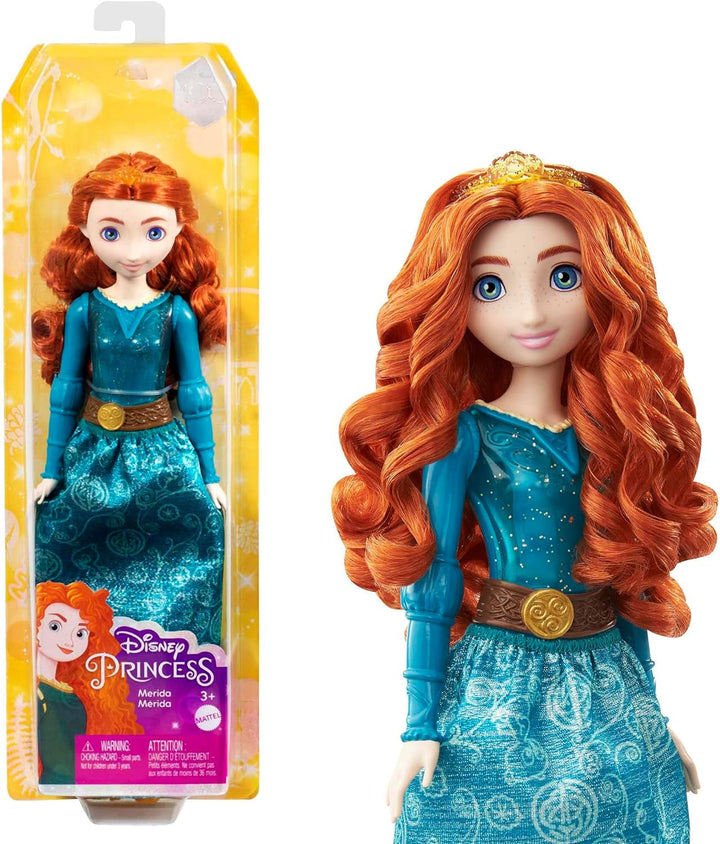 Mattel DISNEY Prințesa Aurora - păpușă cu ținută tipică, pantofi detașabili și diademă, top strălucitor și fustă detașabilă cu model, păr lung de coafat, HLW09