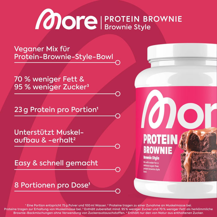 MORE Protein Brownie, 600G, Vegane Backmischung Für Brownies Mit Der Extra Portion Protein, Geprüfte Qualität - Made in Germany