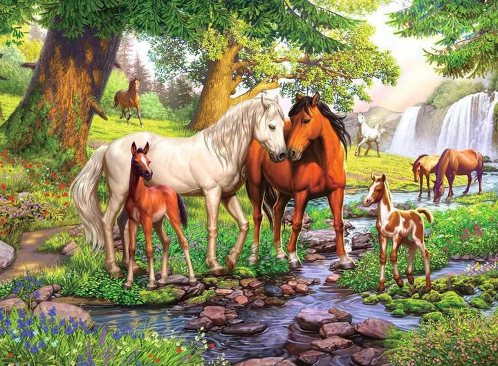 Ravensburger puzzle pentru copii - 12904 Cai sălbatici lângă râu - Puzzle cu cai pentru copii de 9 ani și peste, cu 300 de piese în format XXL