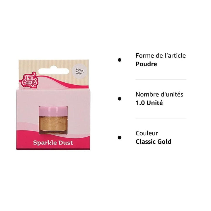 Funcakes Sparkle Dust Classic Gold: Pudră colorată strălucitoare pentru alimente, pentru decorarea torturilor, certificată Halal