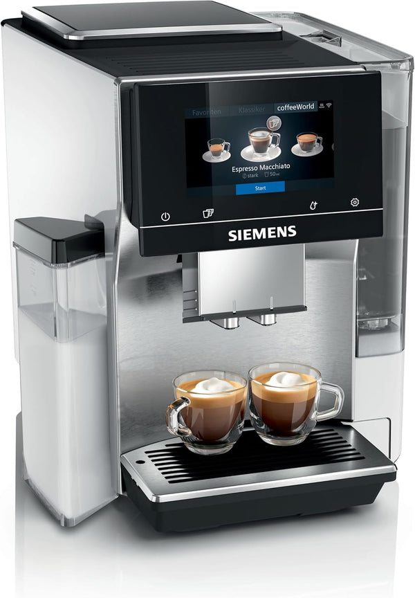 SIEMENS, mașină de cafea complet automată, EQ700, afișaj Iselect, Coffeeworld, Cold Brew, Slow Brew, recipient pentru lapte, adaptor pentru cărămizi de lapte, Home Connect, oțel inoxidabil, alb, TQ715R03 Integral