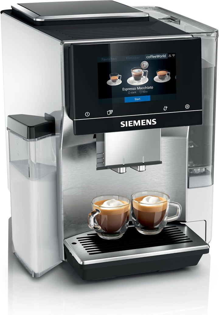 SIEMENS, mașină de cafea complet automată, EQ700, afișaj Iselect, Coffeeworld, Cold Brew, Slow Brew, recipient pentru lapte, adaptor pentru cărămizi de lapte, Home Connect, oțel inoxidabil, alb, TQ715R03 Integral