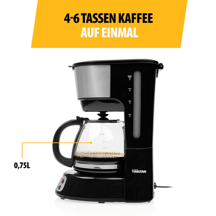 Cafetieră Tristar, Pentru 4-6 cești, Funcție de menținere la cald, Oprire automată, Sistem fără picurare, Filtru de apă detașabil, Fără Bpa, Piese lavabile în mașina de spălat vase, CM-1284