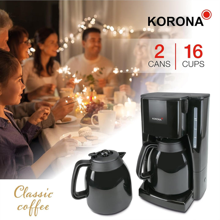 Korona 10311 Cafetieră cu ulcior termo suplimentar - filtru de cafea cu capacitate pentru 8 cești de cafea, negru