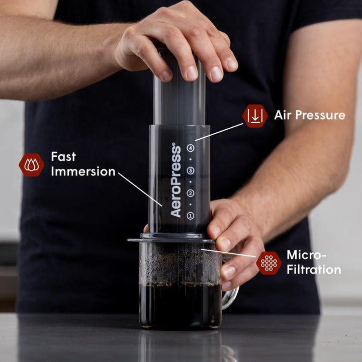 Aparat de cafea și espresso Aeropress Original, aparat de cafea portabil de calitate barista cu cameră, piston și filtre, aparat de cafea și espresso rapid