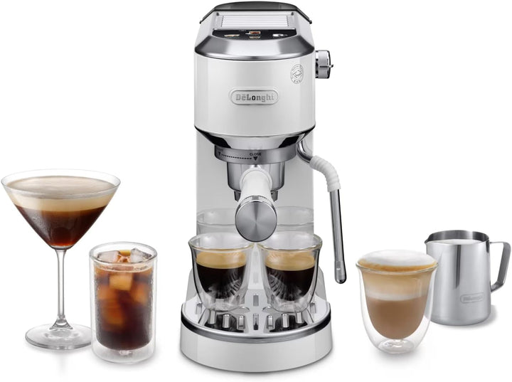 De'Longhi Dedica Style EC 685.B – Espressor portafiltru, espressor cu spumator de lapte profesional, doar 15 cm lățime, pentru cafea măcinată sau capsule ESE, rezervor de apă de 1 L, negru