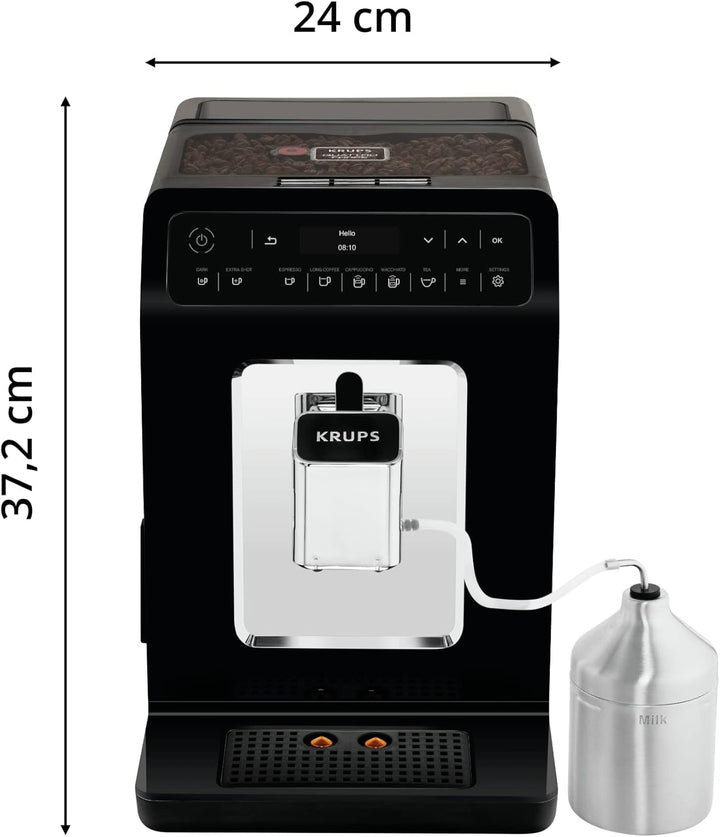 Aparat de cafea complet automat Krups EA8918 Evidence | Ecran Oled Tehnologie Barista Quattro Force | 12 cafele | 3 variante de ceai | cappuccino one-touch | Funcție 2 cești | negru