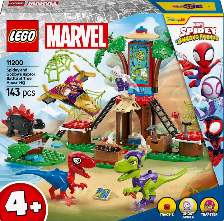LEGO Marvel Showdown at the Treehouse: Spidey-Rex Vs. Gobby-Raptor, Set de construit și jucat cu dinozauri, cadou cu dinozauri de jucărie pentru băieți și fete cu vârsta peste 4 ani, Spidey și super prietenii săi 11200
