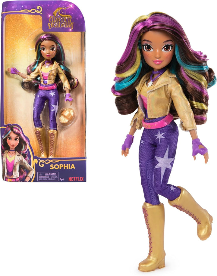 Unicorn Academy Deluxe Masked Ball Sophia - păpușă de 24 cm din popularul serial Netflix cu 2 ținute, dress-up clasic și joc de rol, vârsta 4+