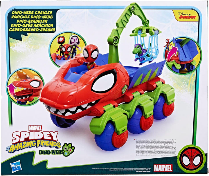 Marvel Spidey And His Super Friends Dino Crawler Superhero Playset, cu Spidey și Dino Figure și jucărie de transport, pentru copii cu vârsta de 3 ani și peste