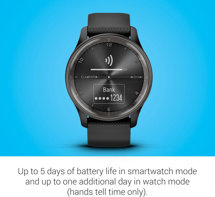 Garmin vÃvomove Trend - smartwatch hibrid cu mâini analogice și ecran tactil. Funcții de fitness/sănătate, analiza somnului, Garmin Pay, notificări de pe smartphone și până la 5 zile de autonomie