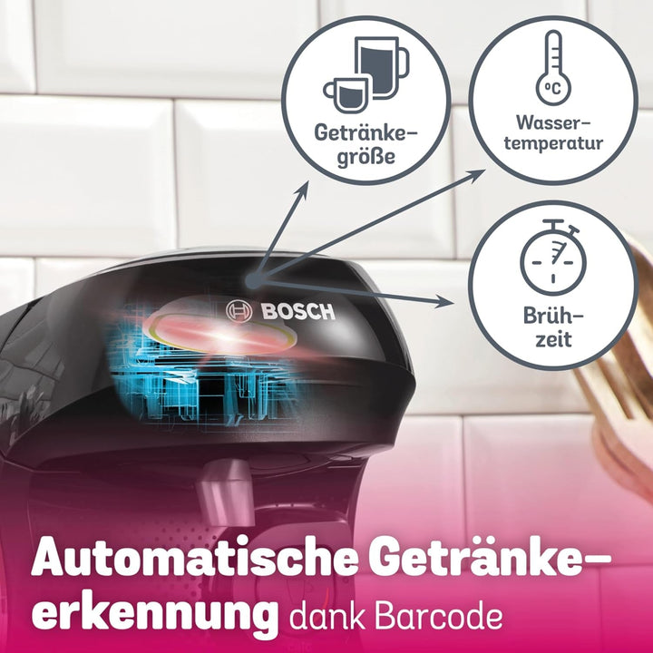 Espressor cu capsule Bosch Tassimo Happy Friendly TAS102EA, Peste 70 de băuturi, Potrivit pentru toate tipurile de cești, Oprire automată, Sustenabil, Include tablete de detartrare, Economie de spațiu, 1400 W, Negru