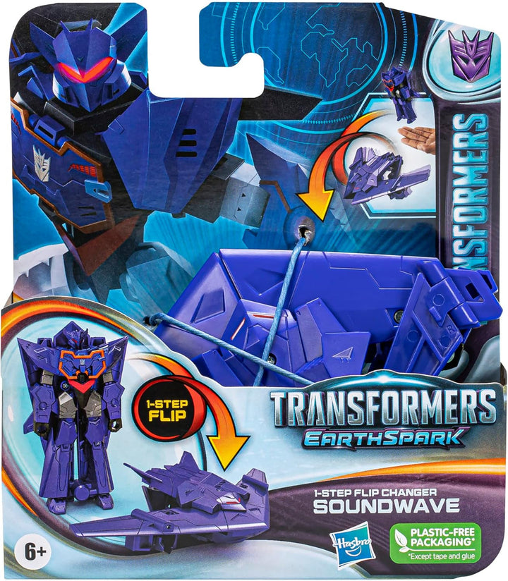 Jucărie Transformers Earthspark 1-Step Flip Changer Soundwave figurină (10 cm), jucărie robot pentru copii cu vârsta peste 6 ani