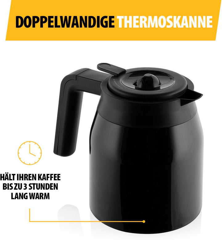 Cafetieră Tristar, termos de 1 litru, 900W, cu pereți dubli, 8-10 cești, oprire picurare, oprire automată, compactă, protecție la funcționare uscată, fără Bpa, ușor de curățat, CM-1285