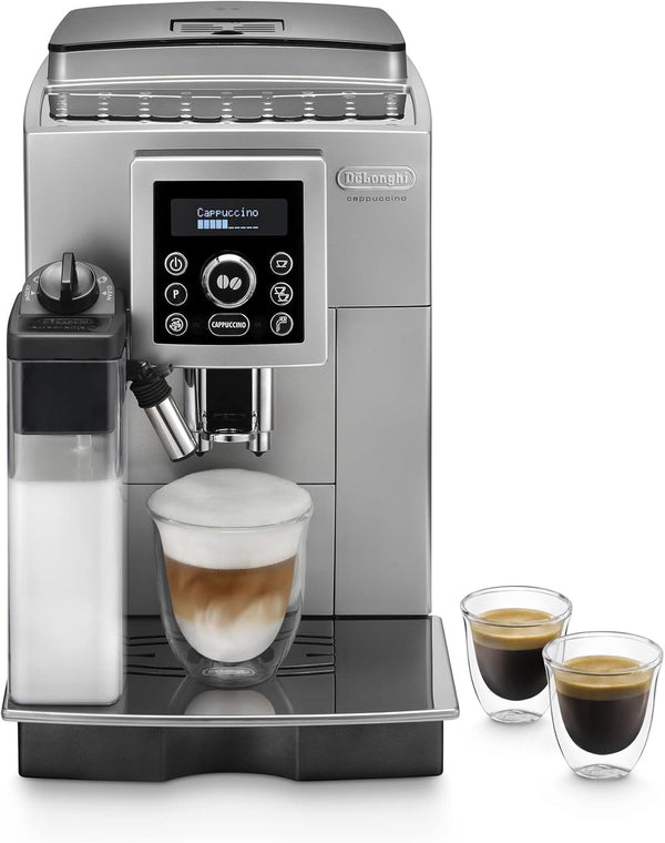 Aparat de cafea complet automat De'Longhi ECAM 23.460.SB (15 bar presiune, sistem automat cappuccino, rezervor de apă detașabil de 1,8 litri, panou LCD, curățare automată) argintiu/negru