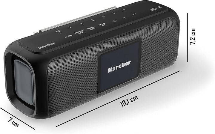 Karcher DAB Go Difuzor Bluetooth portabil și radio digital DAB+ / FM cu afișaj color de 2, 4" / ceas cu alarmă / sunet stereo de 5 wați / USB-C / baterie reîncărcabilă, negru