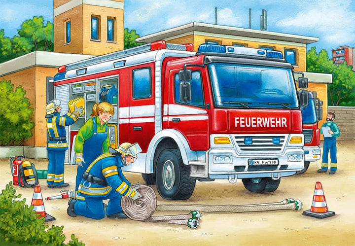 Ravensburger Puzzle pentru copii - 07574 Poliția și pompierii - Puzzle pentru copii de la 3 ani, cu 2X12 piese
