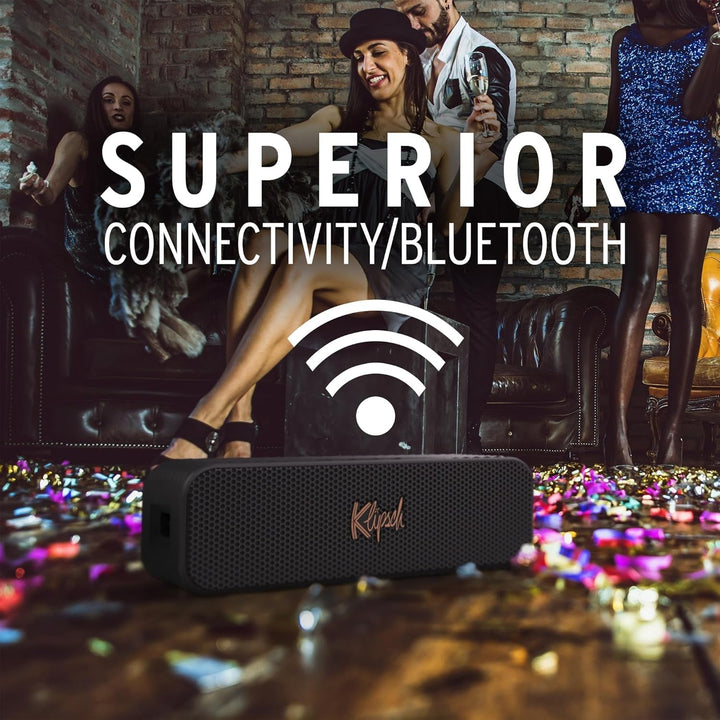 Klipsch Detroit, Difuzor Bluetooth portabil cu două tweeter-uri de 2,5 cm, woofers de 7,6 cm, rezistent la apă IP67 și baterie cu autonomie de 20 de ore. Experiență de concert live. Culoare: negru.