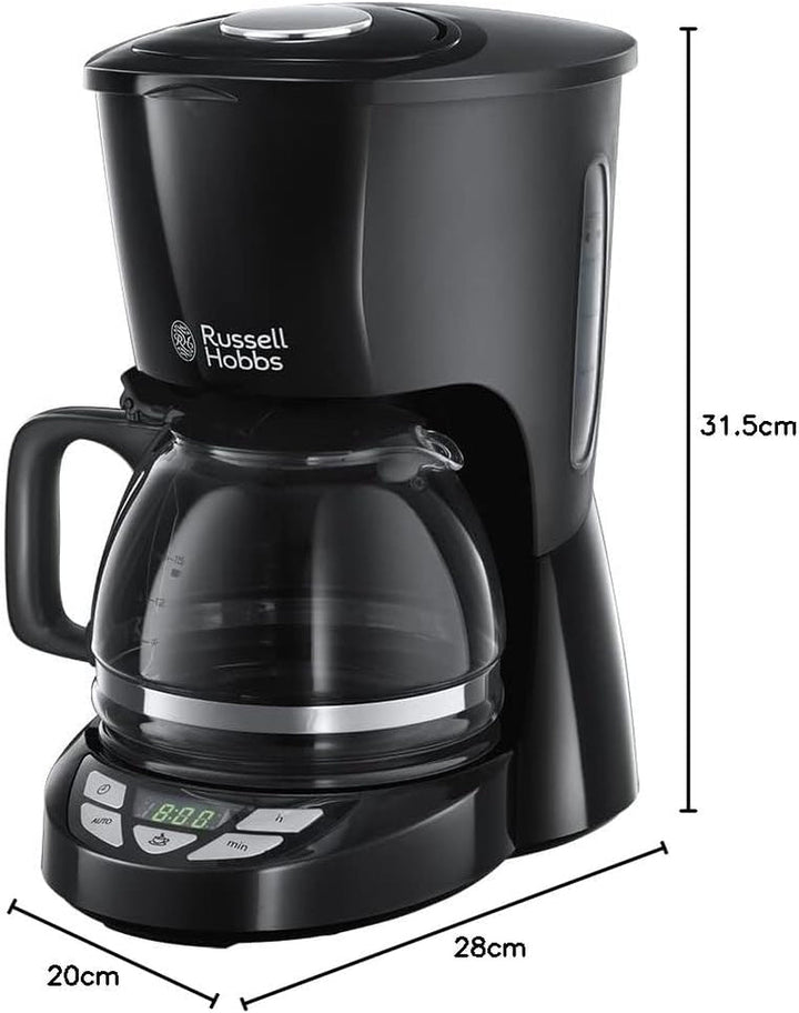 Cafetiera Russell Hobbs [cronometru digital, cap efervescent pentru extracție și aromă optime] Textures+ (Max 10 cești, ulcior din sticlă de 1,25 l, placă de încălzire, opritor de picurare) filtru de cafea 22620-56, negru