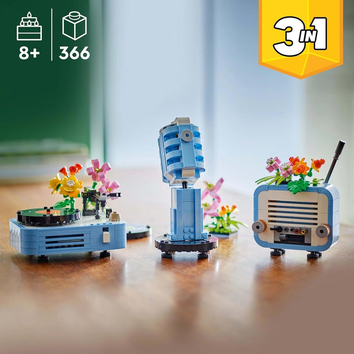 Cititor de discuri LEGO Creator 3In1 cu flori - jucărie convertibilă în radio sau microfon - jucării muzicale pentru copii - idee de cadou creativă pentru fete și băieți de la 8 ani 31172