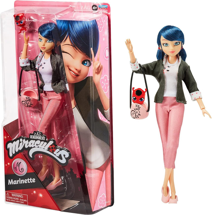 Bandai - Miraculous Ladybug - Doll Marinette Colour Change Surprise - Păpușă articulată Miraculous, 26 Cm + 3 surprize - Model aleatoriu - P50390