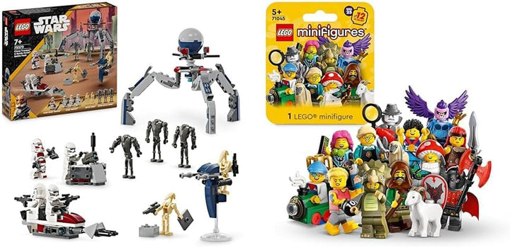 LEGO Star Wars 75372 Clone Trooper & Battle Droid Battle Pack, Incl. 4 minifigurine, 5 droizi și motocicletă speeder cu shooter - Jucărie de construcție pentru băieți și fete cu vârsta de peste 7 ani