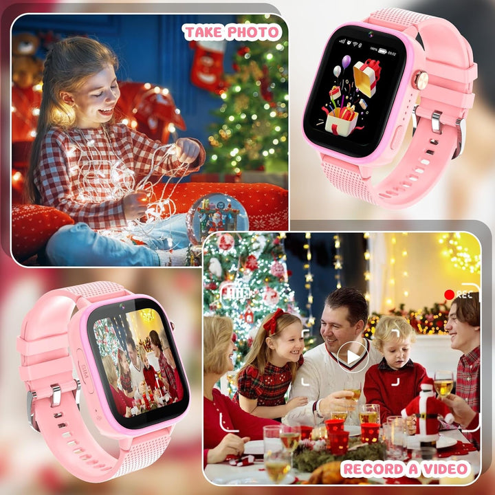 Smartwatch 4G pentru copii, smartwatch pentru copii cu GPS și telefon, ceas de mână pentru copii băiat fată, cu apel telefonic video, mesaje, mod școală, funcție SOS, cameră și pedometru (roz)