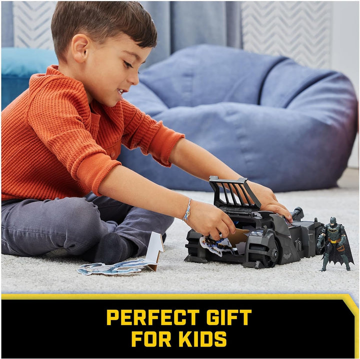 DC Comics Batman Batmobil offroad cu catapultă cu cârlig de prindere și celulă cu grilă în spate, inclusiv figurină Batman de 10 cm, pentru fanii supereroilor cu vârsta de 4 ani și peste