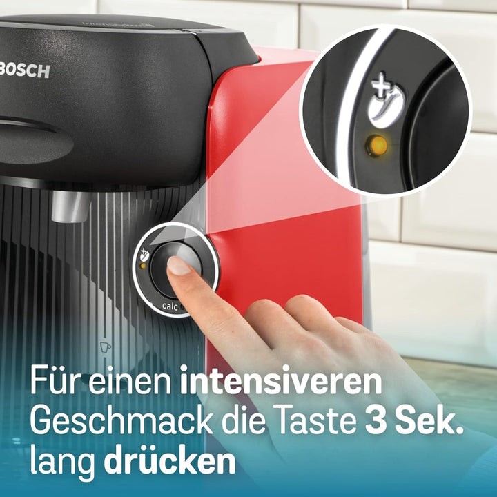 Mașină de cafea cu capsule Bosch Tassimo Finesse TAS16B7 Mașină de cafea By, 70 de băuturi, cafea mai intensă la apăsarea unui buton, deconectare automată, dozare perfectă, economie de spațiu, 1400 W, roșu