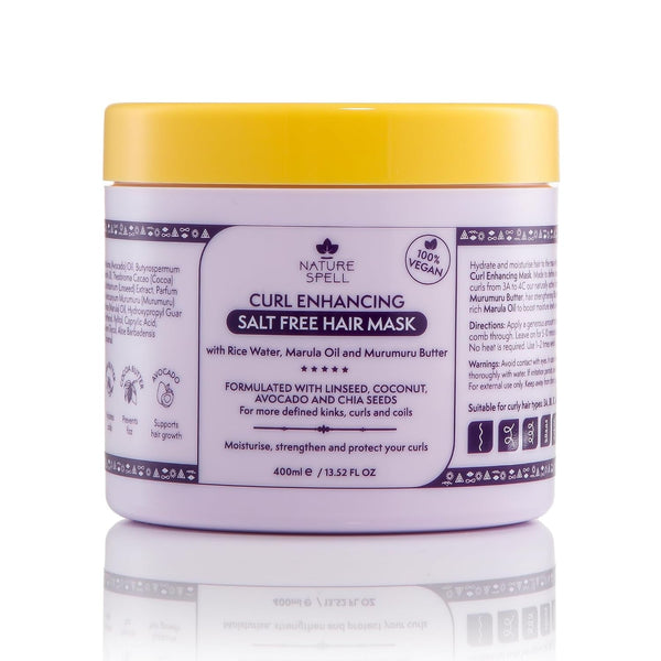 Mască de păr pentru păr creț de Nature Spell 400 ml - îmbogățită cu apă de orez și semințe de in, pentru toate tipurile de bucle, fără sulfați Masca de par Naty Shop Titlu implicit